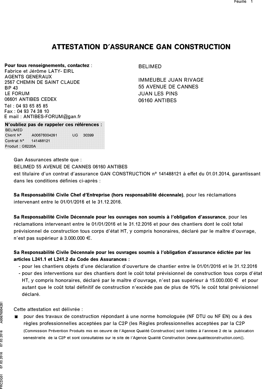 Attestation décennale Belimed - Belimed - Menuiseries Exterieures 06